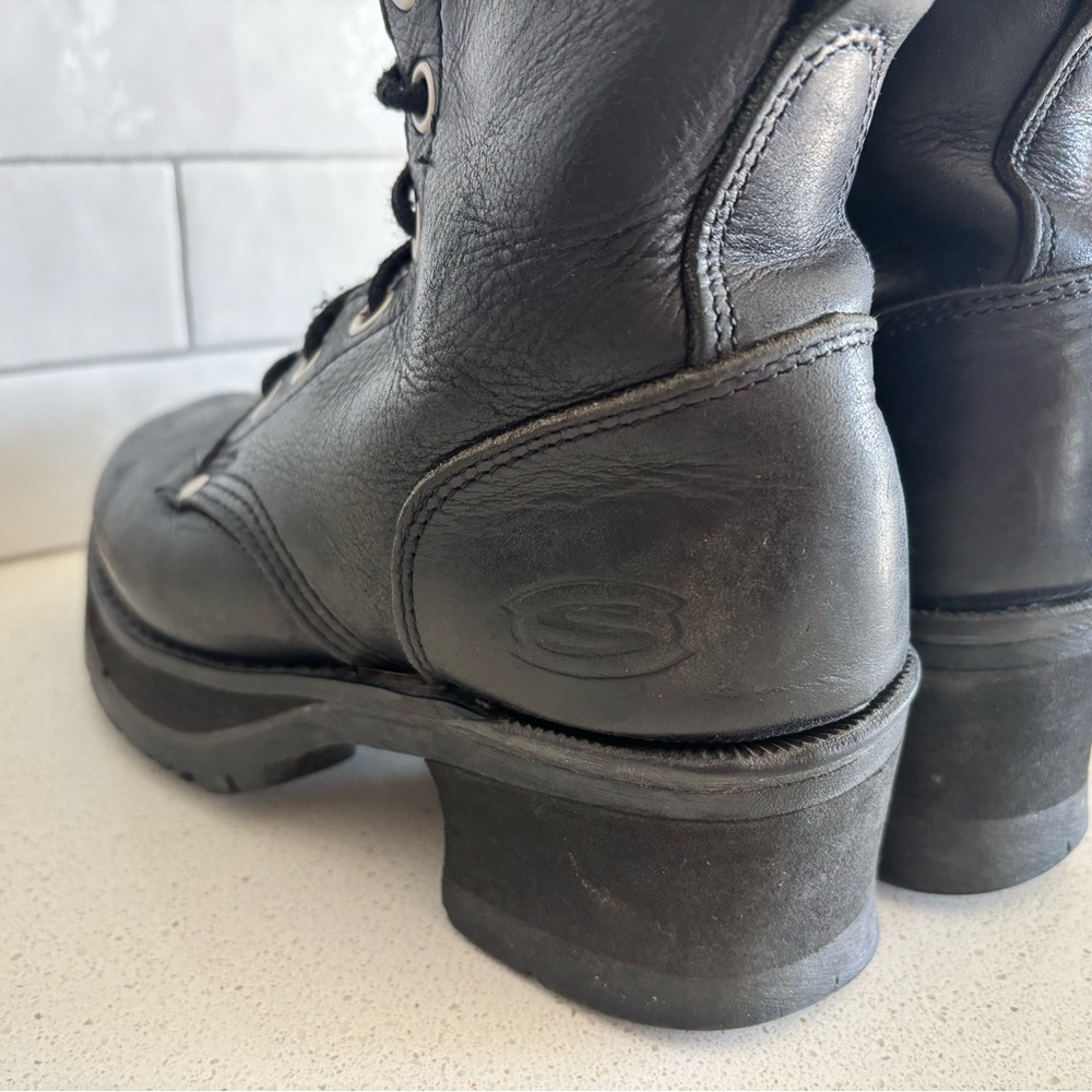 VTG Skechers Sport Utility 90s Y2K Womens Sz 7 Black Chunky Heel Platform Boots - Picture 6 of 10